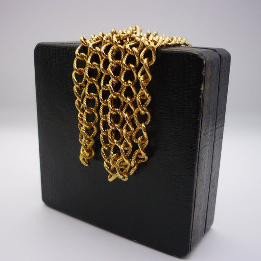 Vintage Long Gold Plated Curb Chain with Textured Links