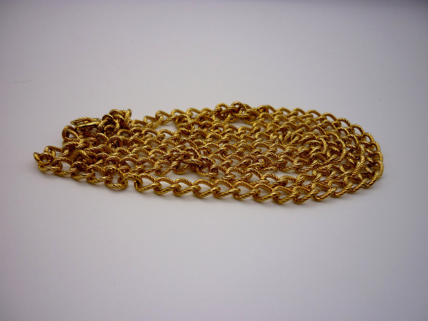 Vintage Long Gold Plated Curb Chain with Textured Links