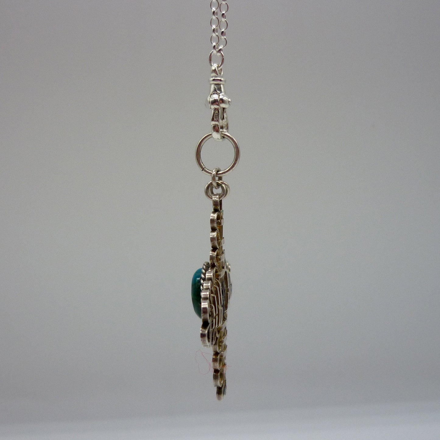 Silver Greek Cross Pendant Necklace: Turquoise Gemstone, Recycled Sterling Belcher Chain