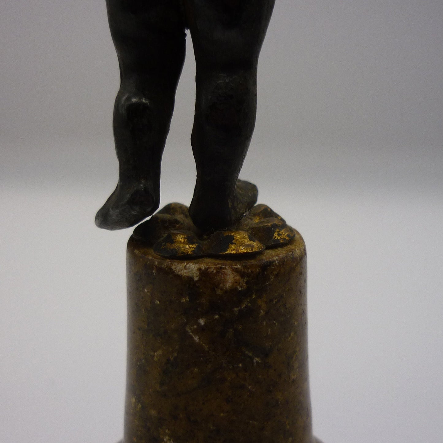 Antique Cast Metal Cherub Statuette on Marble Style Plinth