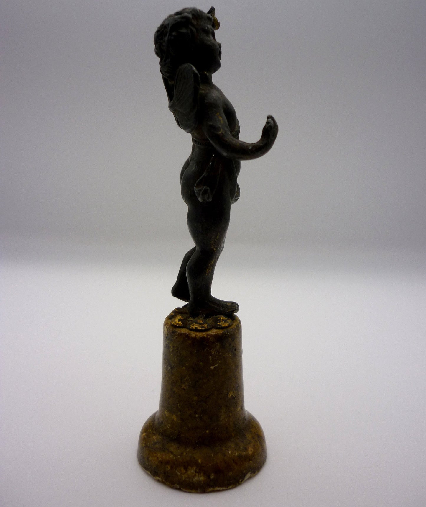Antique Cast Metal Cherub Statuette on Marble Style Plinth