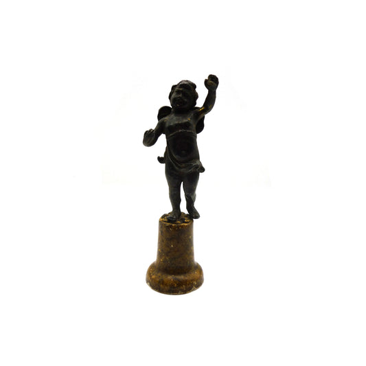 Antique Cast Metal Cherub Statuette on Marble Style Plinth