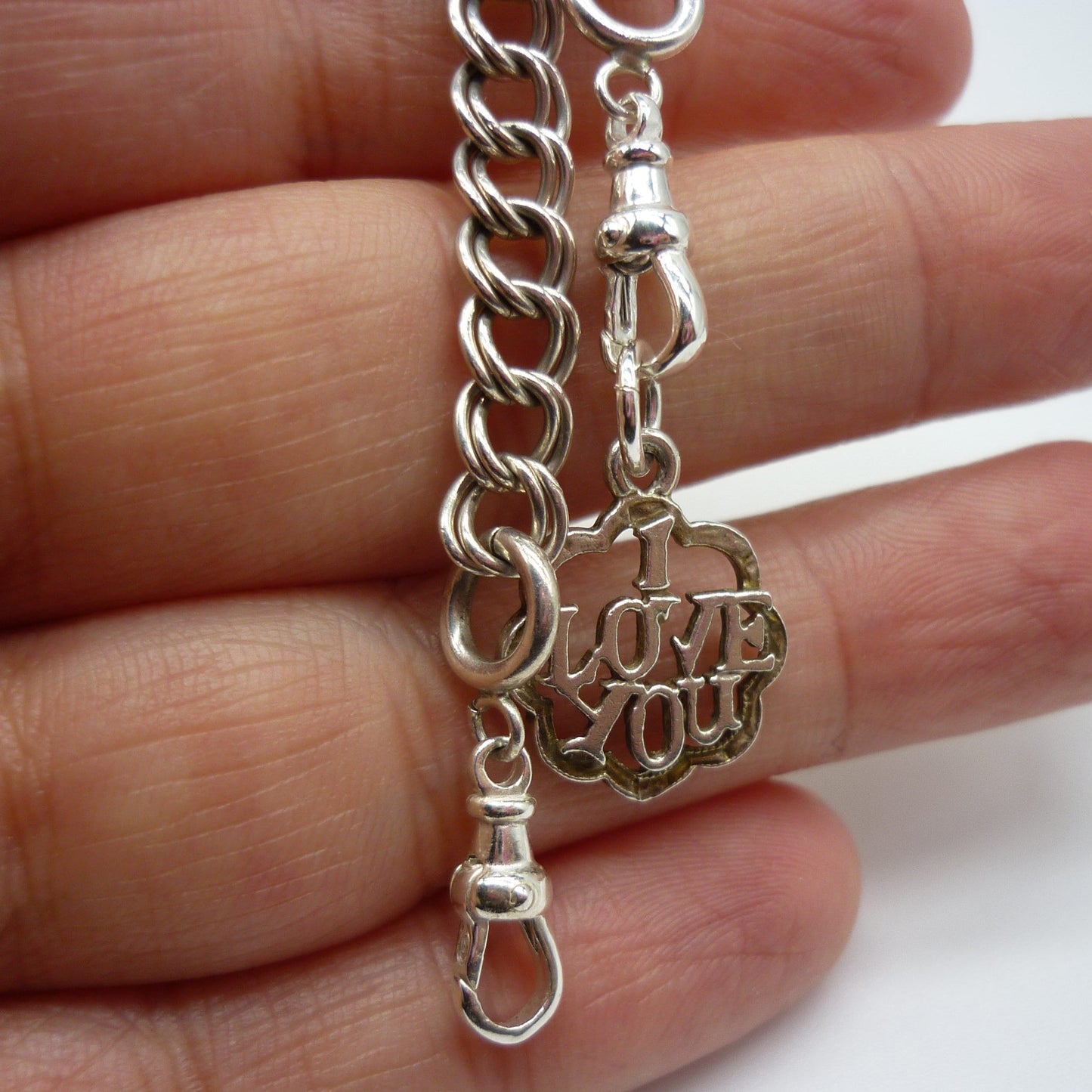 Vintage Sterling Silver 'I Love You' Charm Bracelet with Albert Fobs
