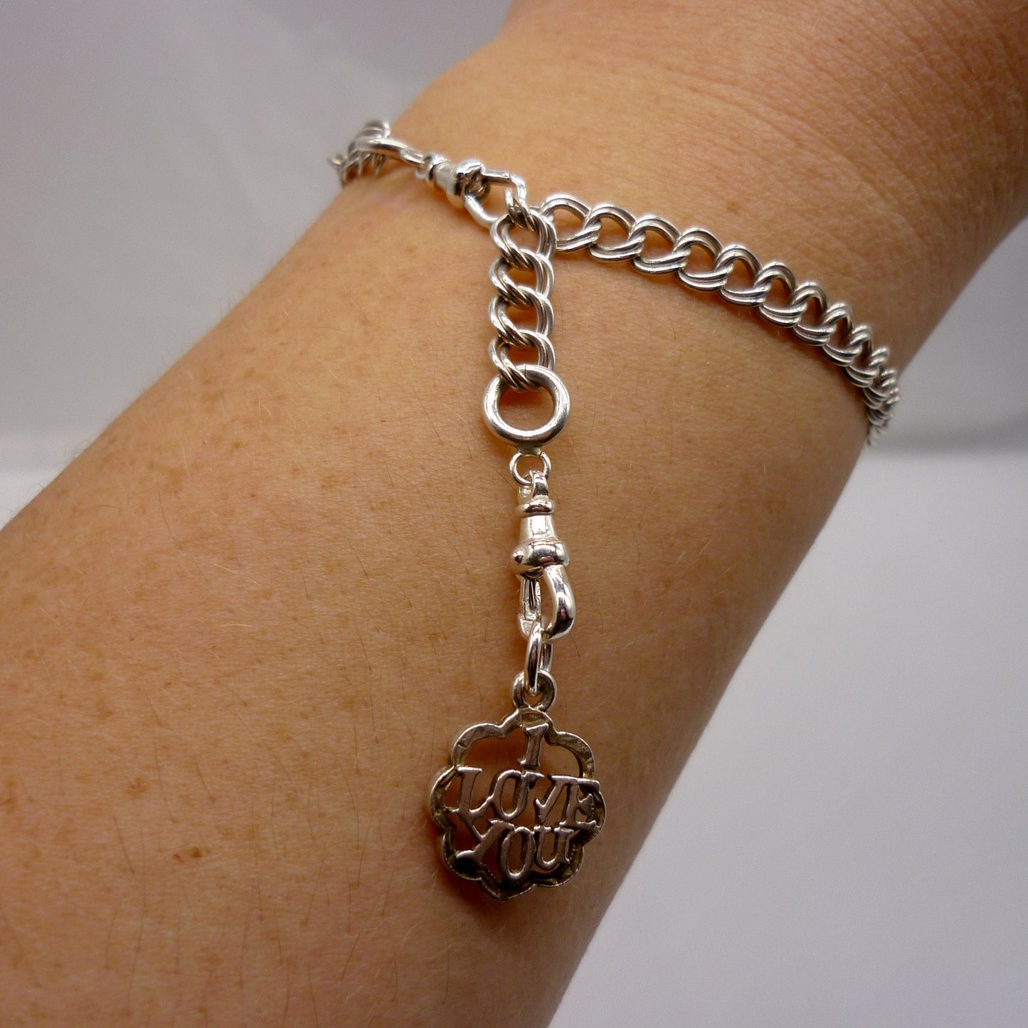Vintage Sterling Silver 'I Love You' Charm Bracelet with Albert Fobs