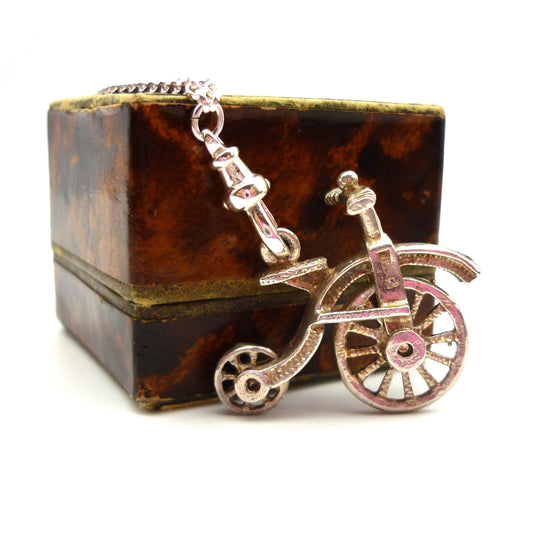 Sterling Silver Penny Farthing Necklace: Antique Style Bicycle Charm