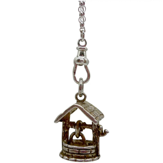 Wishing Well Necklace, Sterling Silver Chain Necklace with Pendant Charm on Clasp