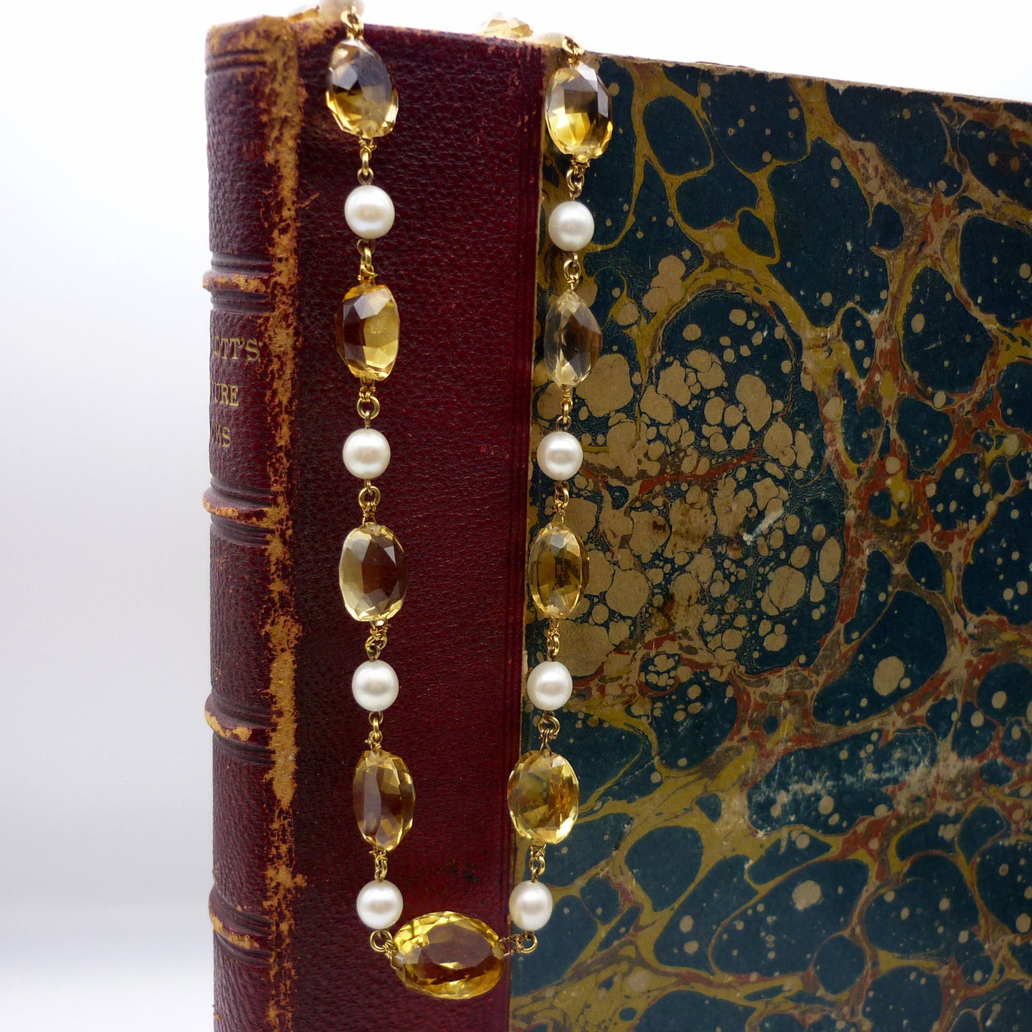 Vintage Faceted Citrine and Cultured Pearl Necklace, Art Deco Gemstone Jewellery