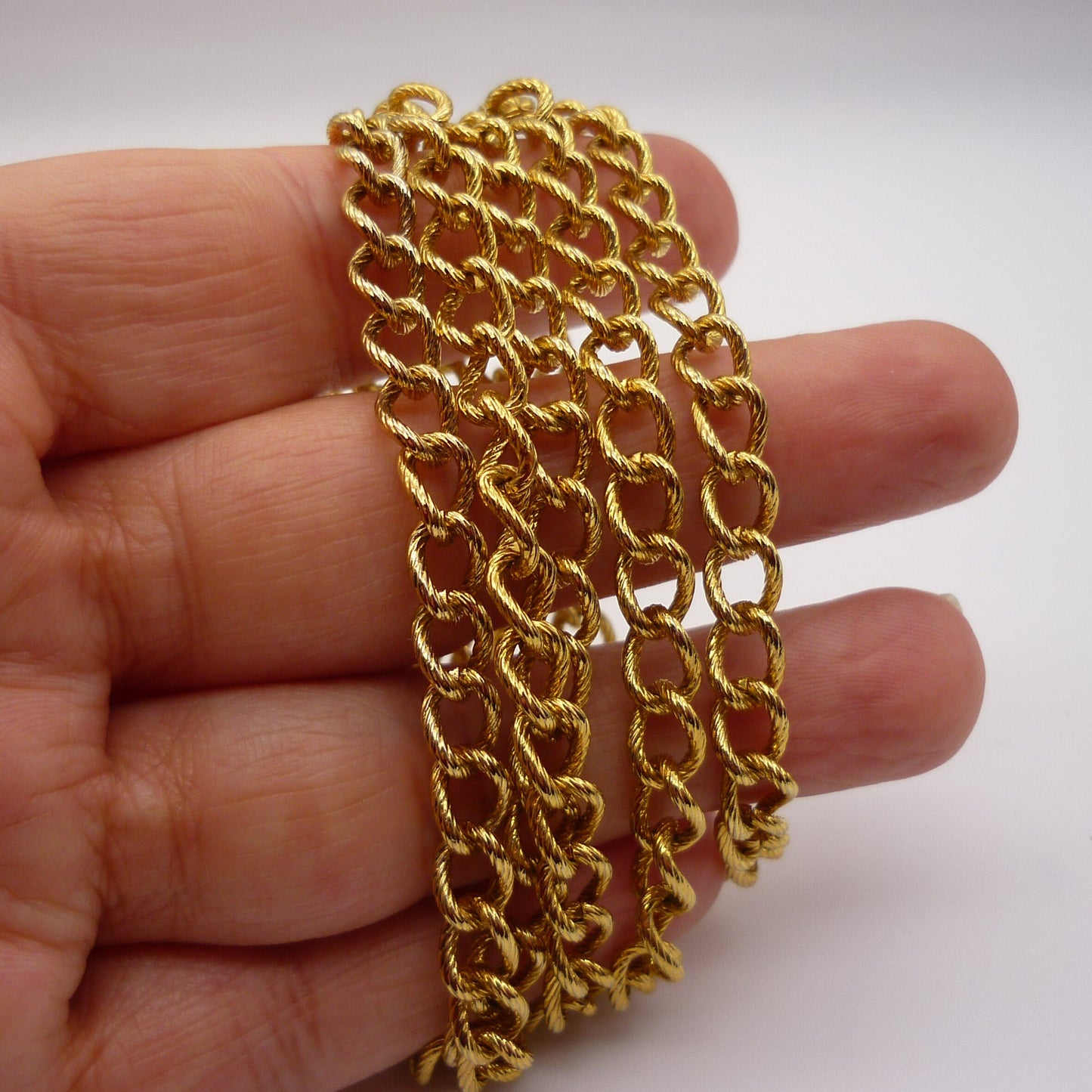 Vintage Long Gold Plated Curb Chain with Textured Links