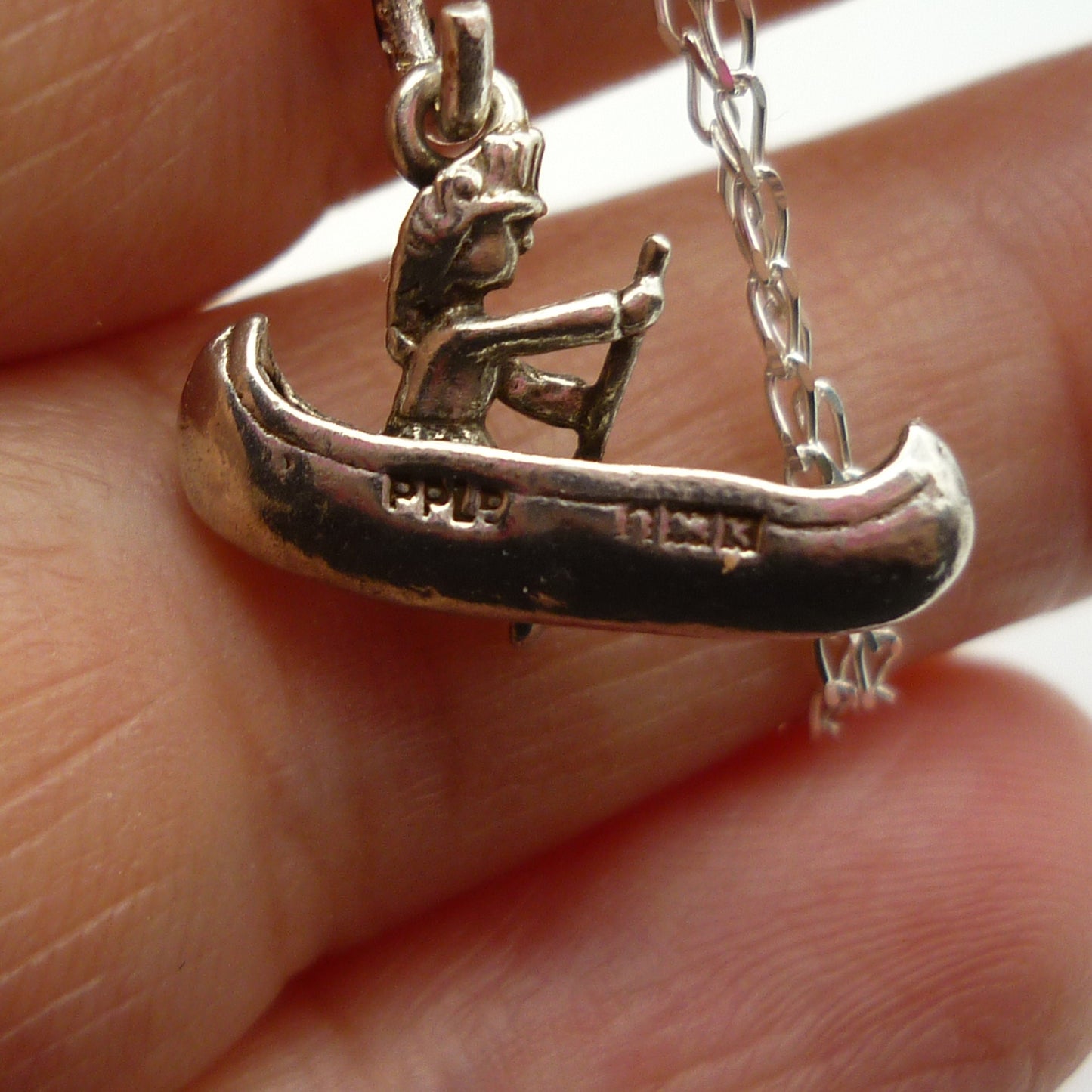 Silver Native American Canoe Charm Necklace