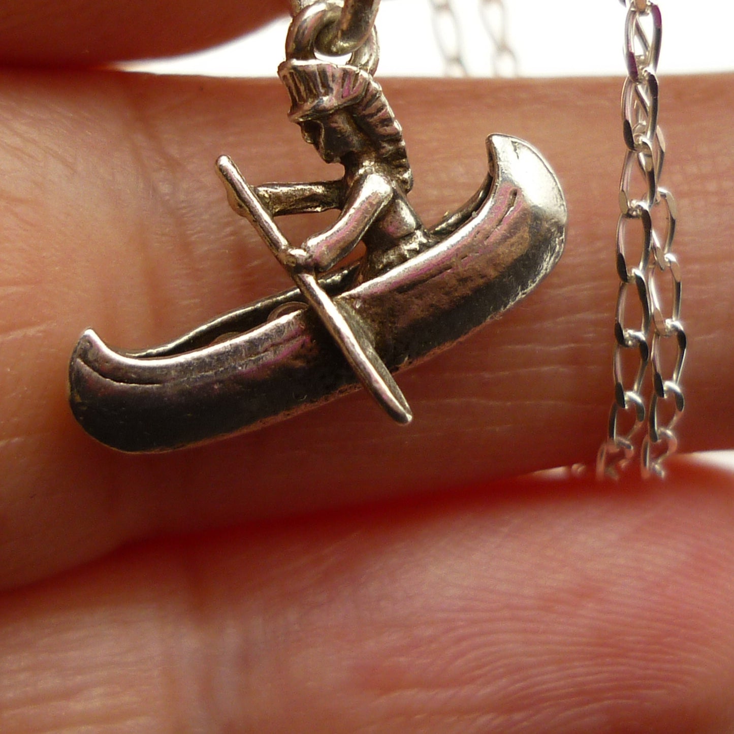 Silver Native American Canoe Charm Necklace