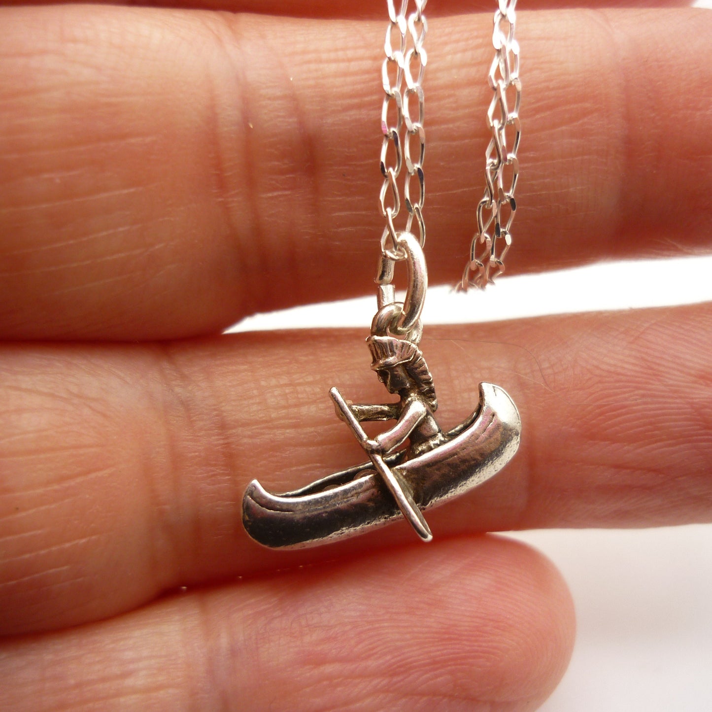 Silver Native American Canoe Charm Necklace