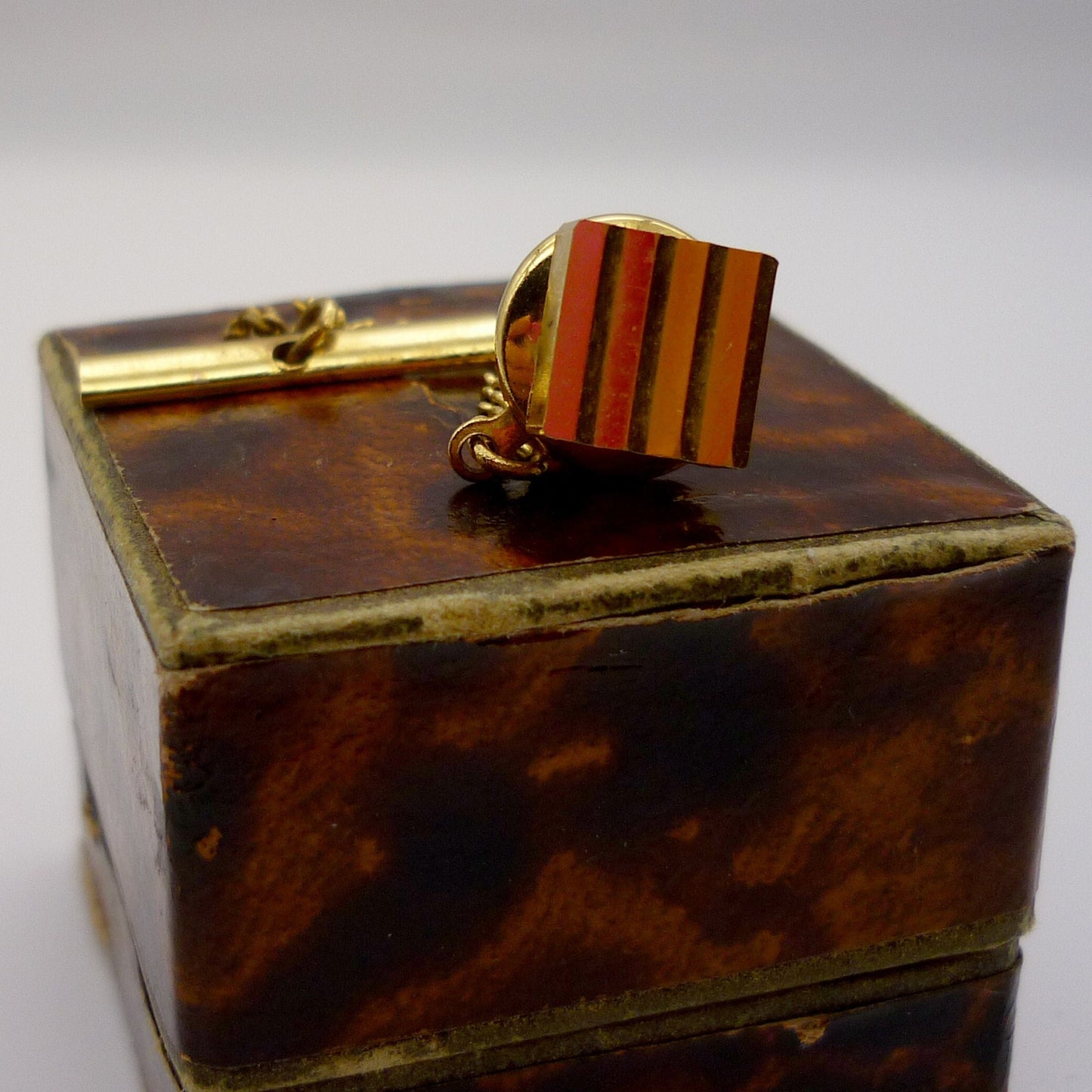 Vintage Gold Tone Metal Tie Tack, Square Ridged Tie Pin