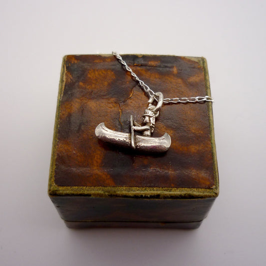Silver Native American Canoe Charm Necklace
