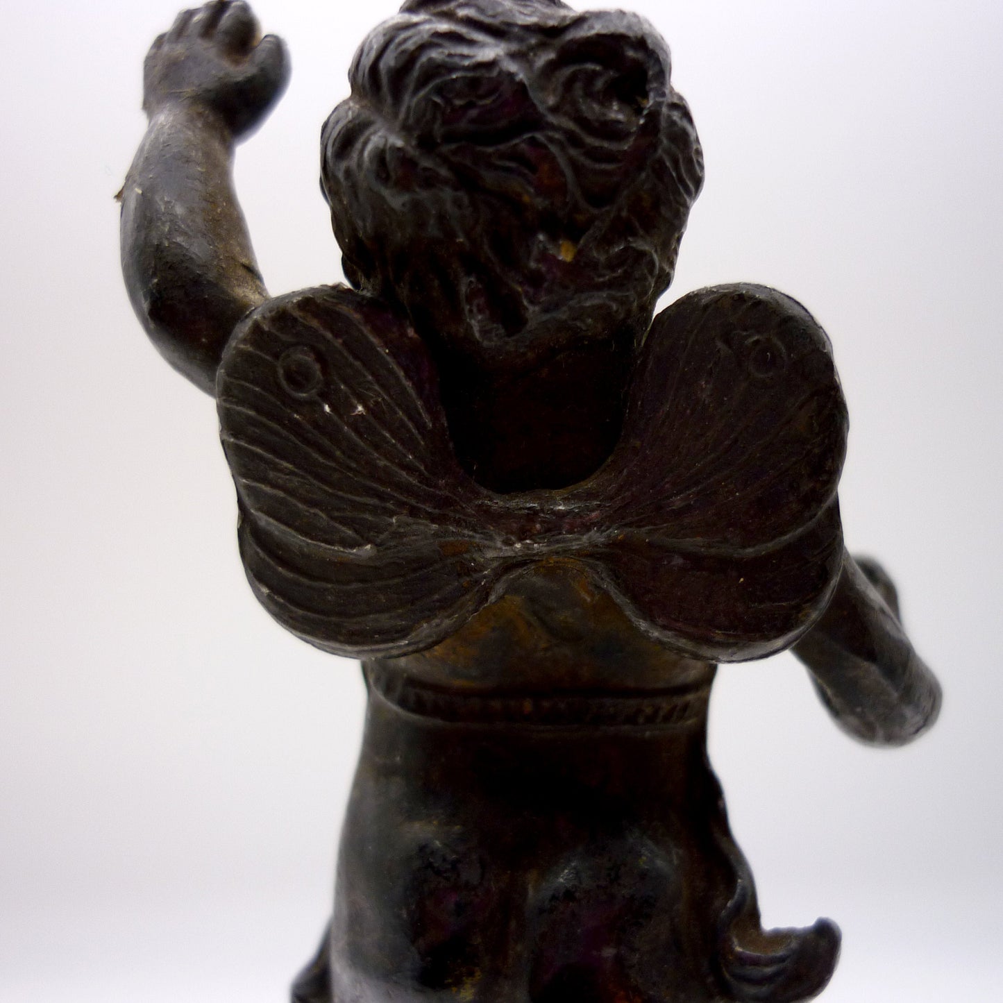 Antique Cast Metal Cherub Statuette on Marble Style Plinth