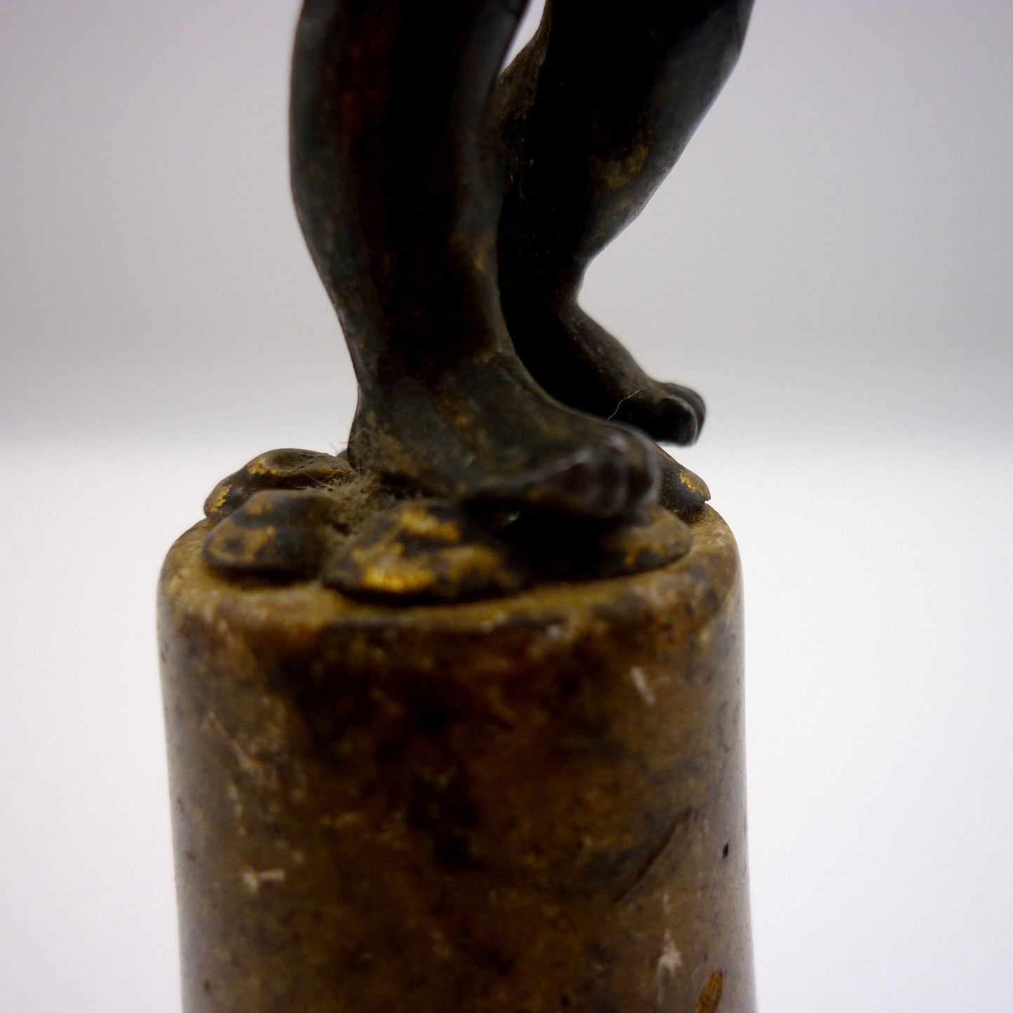 Antique Cast Metal Cherub Statuette on Marble Style Plinth