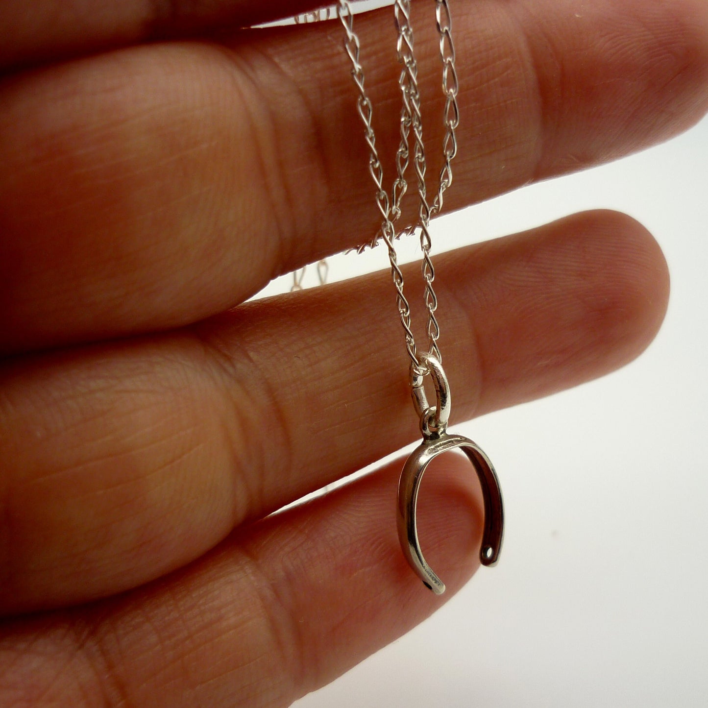 Lucky Horshoe Charm Necklace, Vintage Silver Pendant