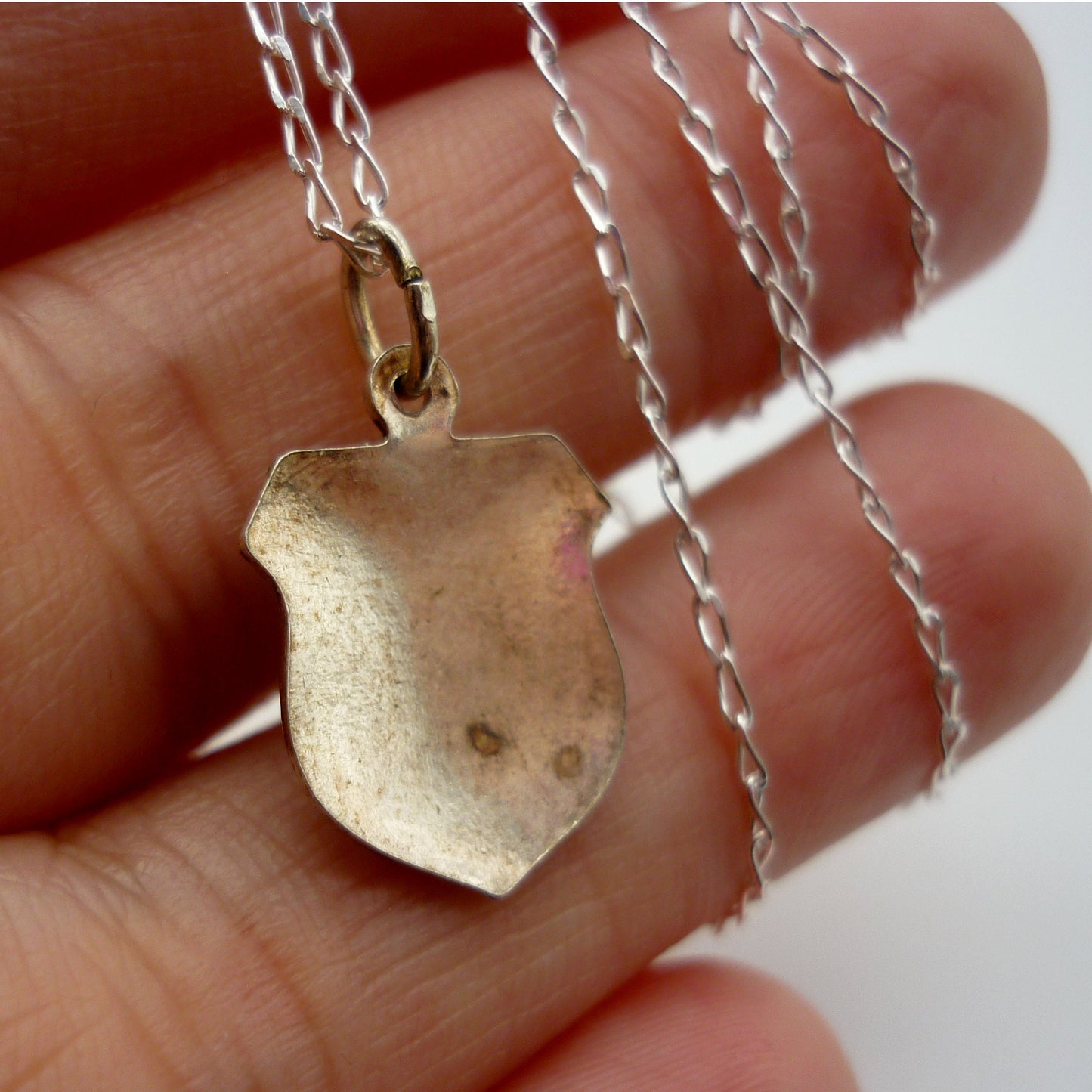 Vintage Koper Slovenia Sun Flag Shield Charm Necklace, Sun and Sky Pendant