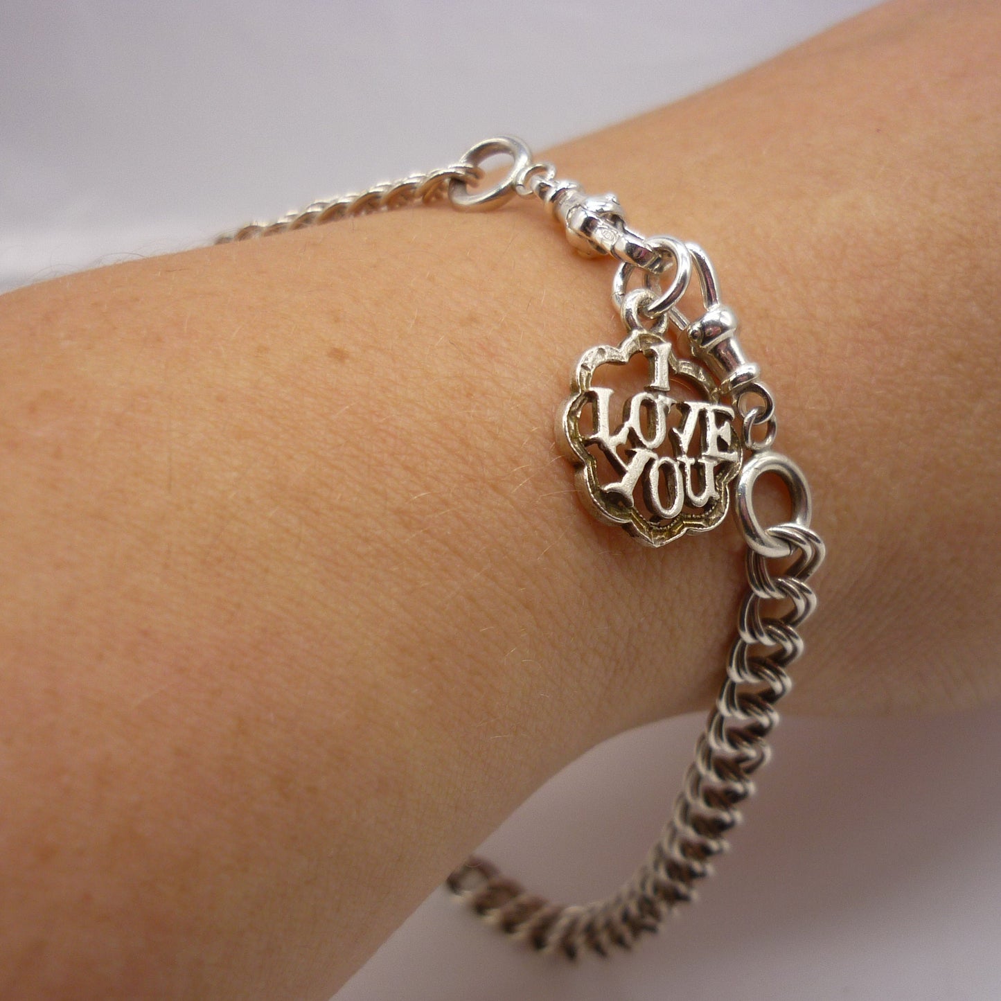 Vintage Sterling Silver 'I Love You' Charm Bracelet with Albert Fobs