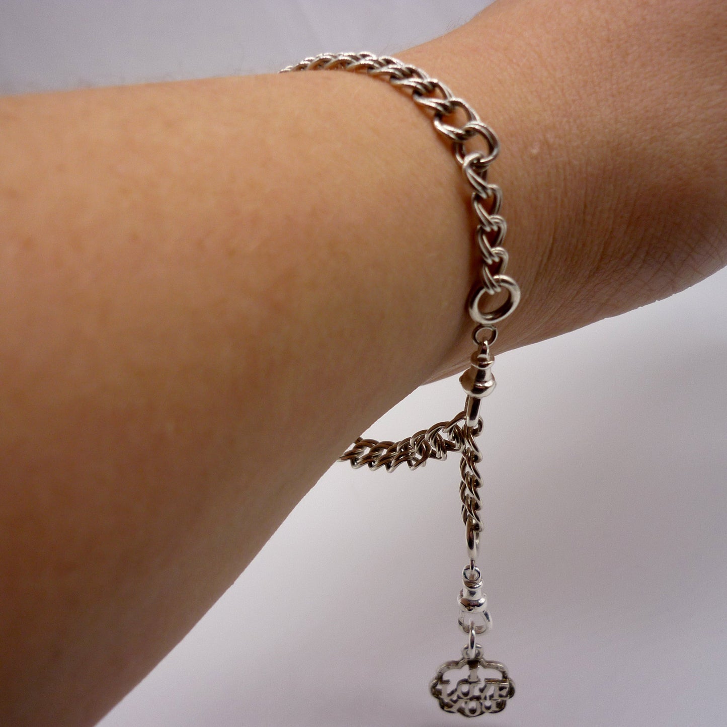 Vintage Sterling Silver 'I Love You' Charm Bracelet with Albert Fobs
