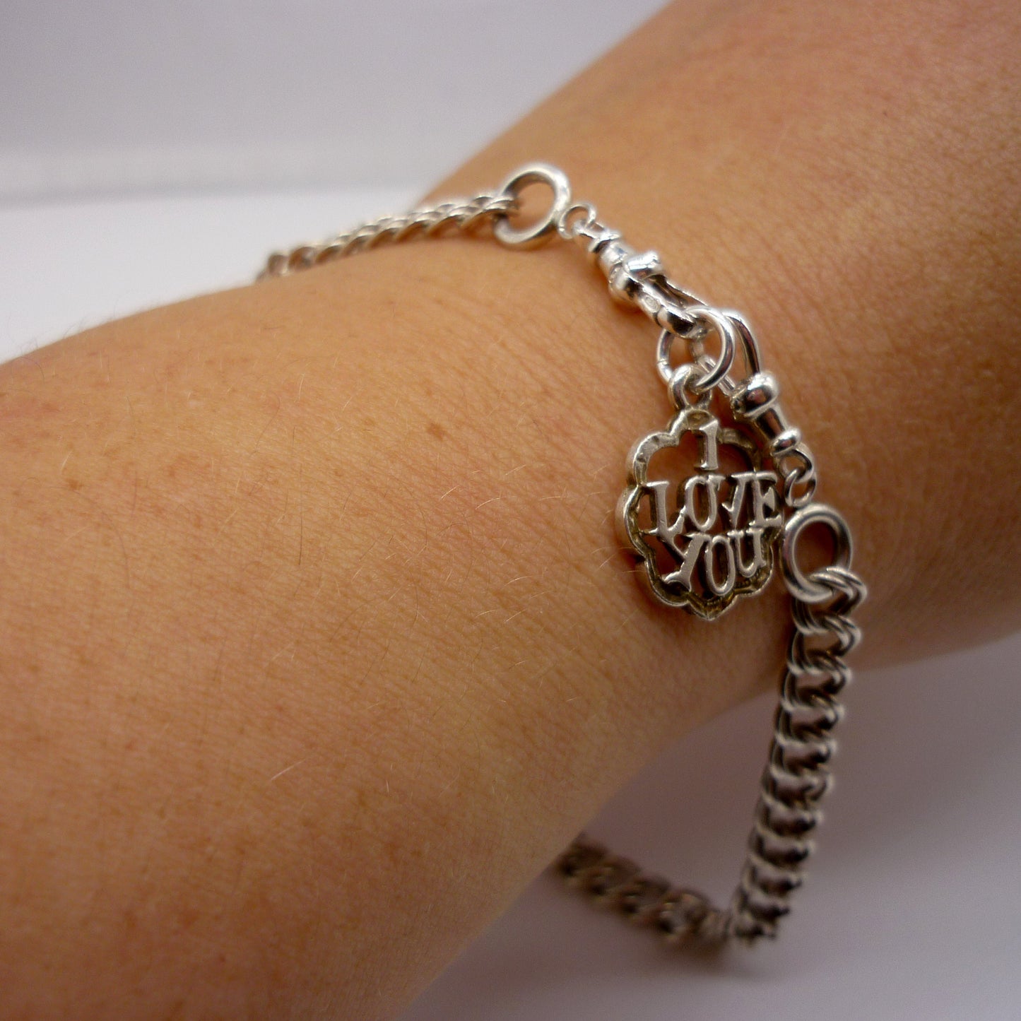 Vintage Sterling Silver 'I Love You' Charm Bracelet with Albert Fobs