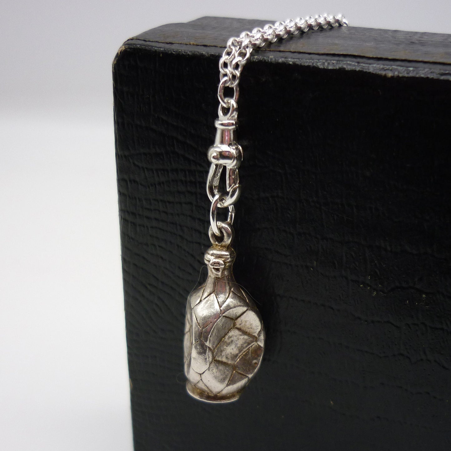 Sterling Silver Bottle Charm Necklace: Long Dainty Chain, Recycled Silver