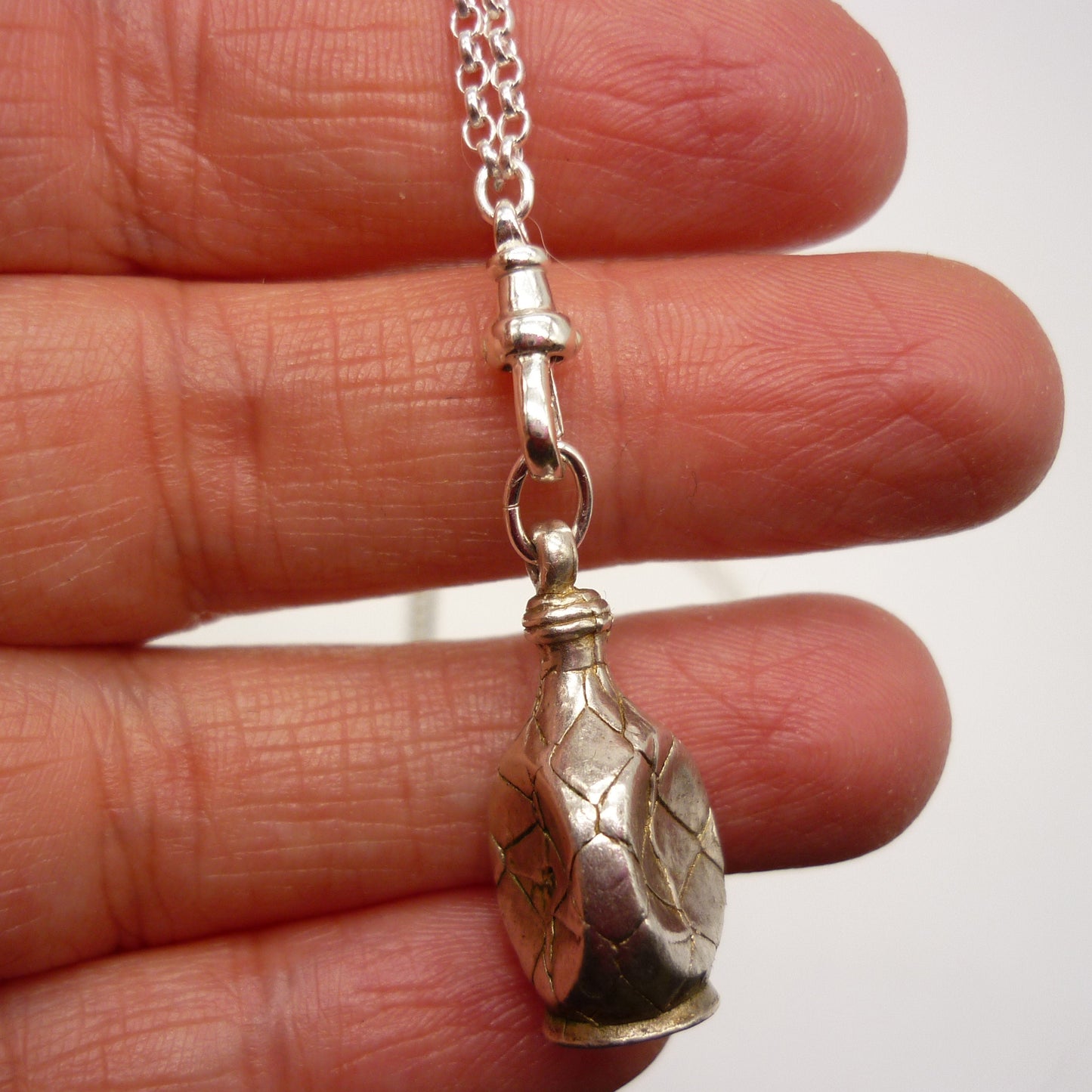 Sterling Silver Bottle Charm Necklace: Long Dainty Chain, Recycled Silver