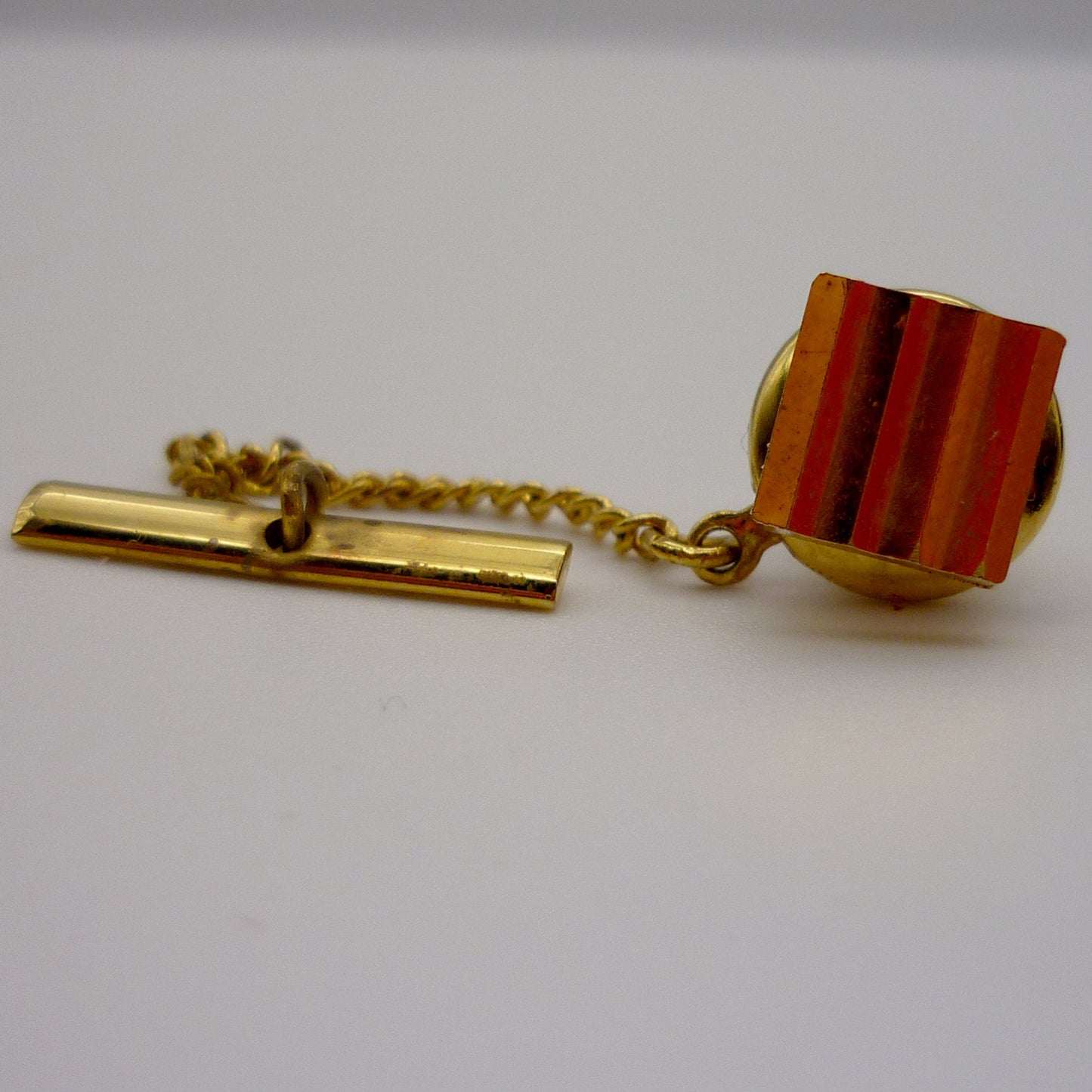 Vintage Gold Tone Metal Tie Tack, Square Ridged Tie Pin