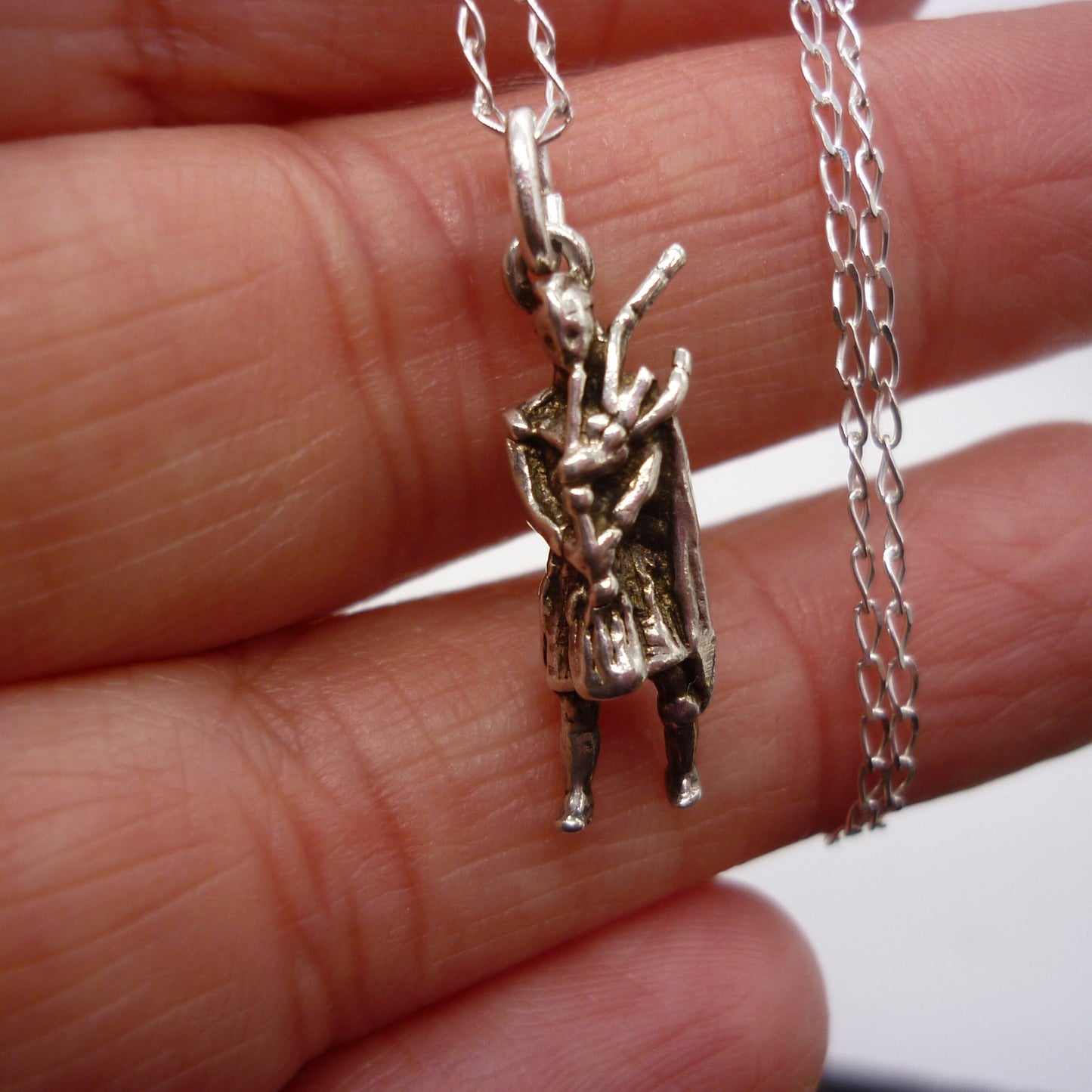 Scottish Piper Charm Necklace, Silver Pendant on Chain