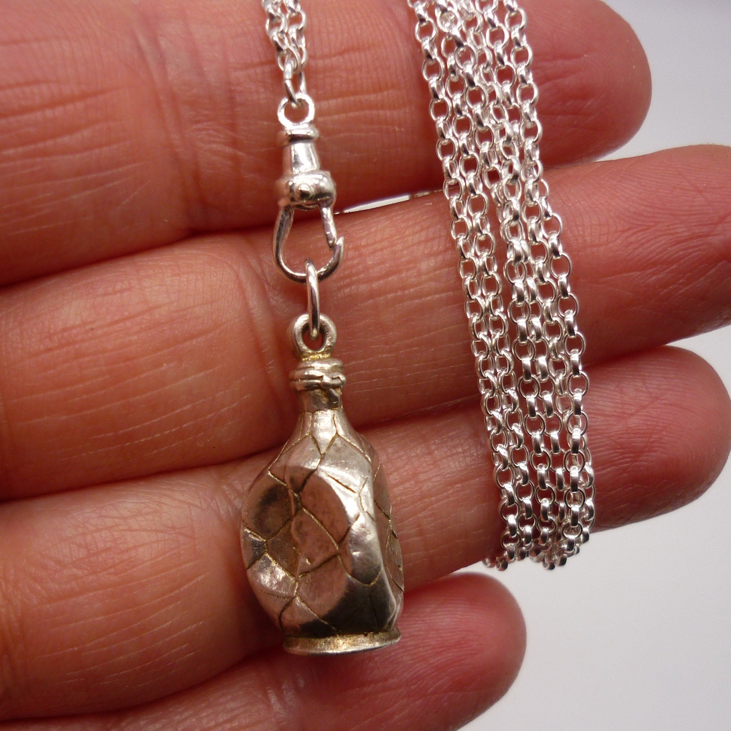 Sterling Silver Bottle Charm Necklace: Long Dainty Chain, Recycled Silver