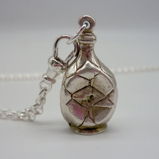 Sterling Silver Bottle Charm Necklace: Long Dainty Chain, Recycled Silver