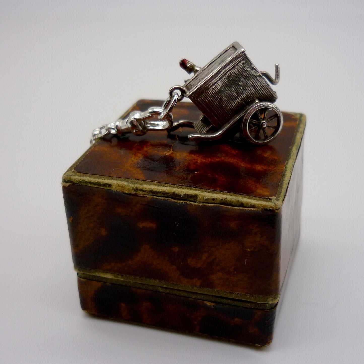 Solid Silver Organ Grinder Monkey Necklace: Long Sterling Chain Charm Holder