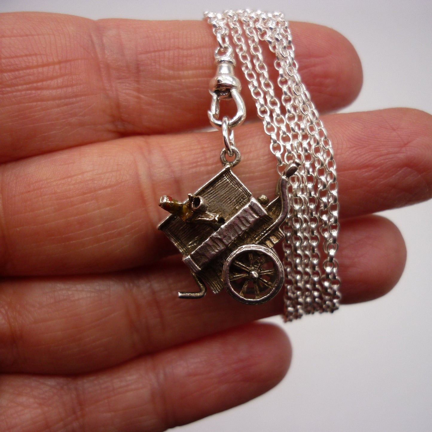 Solid Silver Organ Grinder Monkey Necklace: Long Sterling Chain Charm Holder