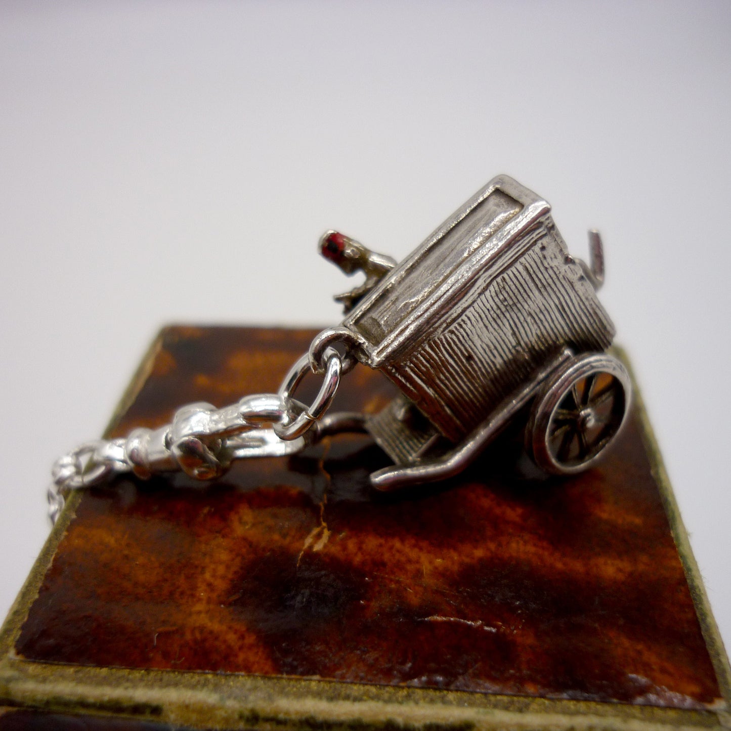 Solid Silver Organ Grinder Monkey Necklace: Long Sterling Chain Charm Holder