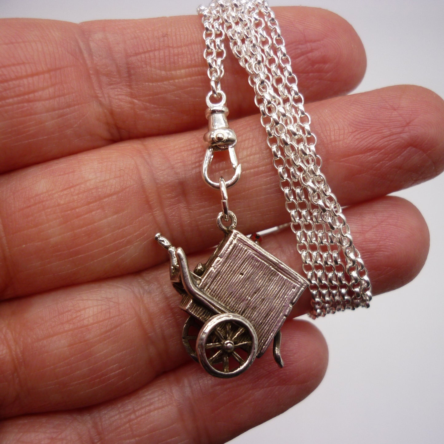 Solid Silver Organ Grinder Monkey Necklace: Long Sterling Chain Charm Holder