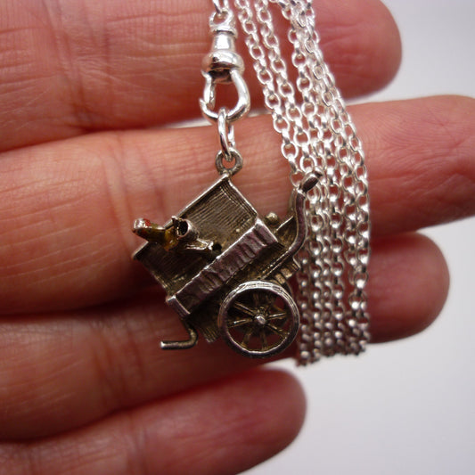 Solid Silver Organ Grinder Monkey Necklace: Long Sterling Chain Charm Holder