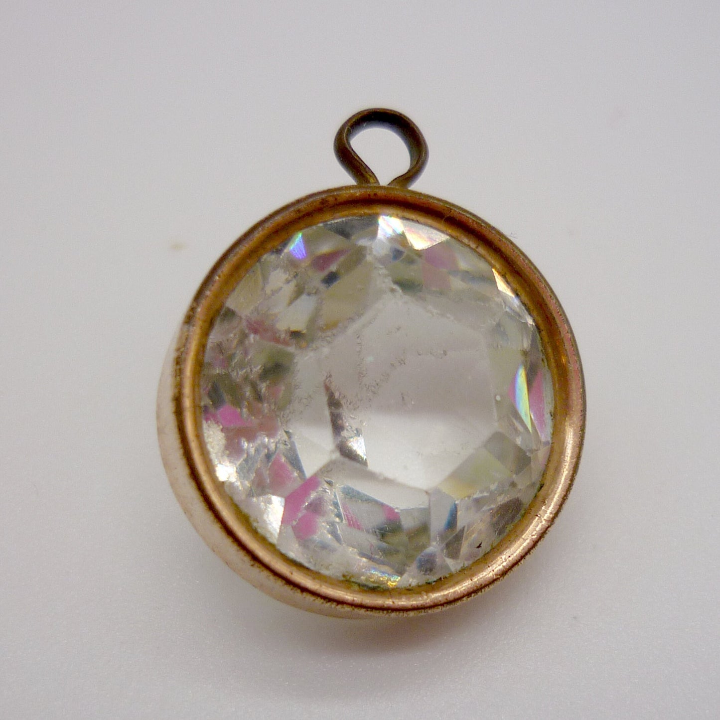 Vintage Crystal Glass Pendant with Gold Metal Bezel Surround