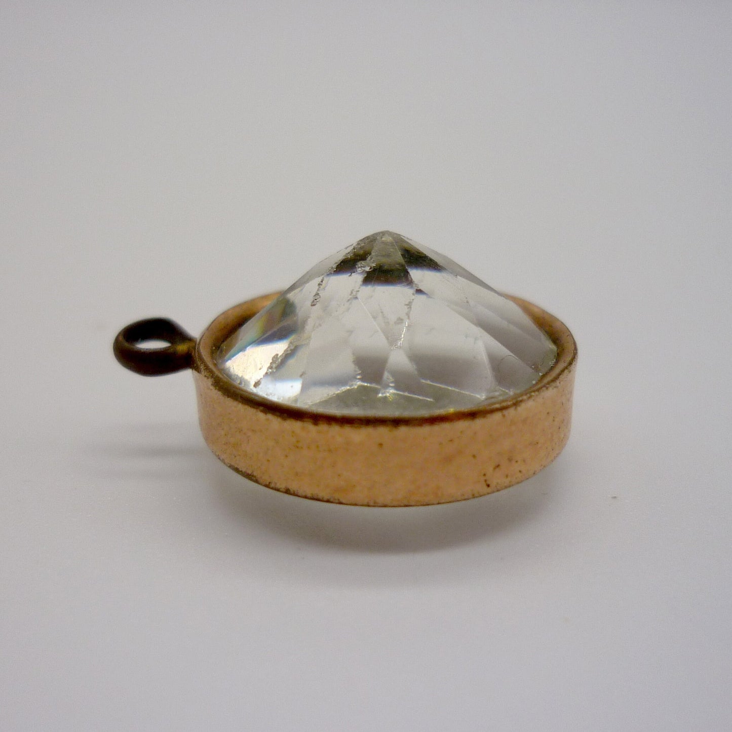 Vintage Crystal Glass Pendant with Gold Metal Bezel Surround