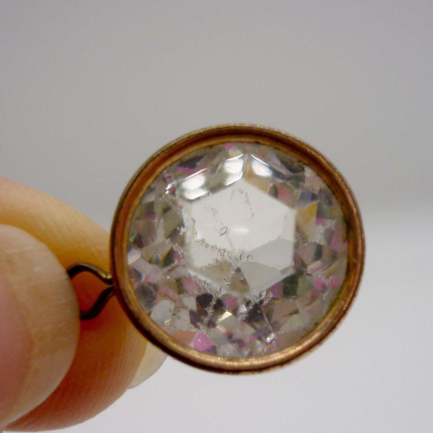 Vintage Crystal Glass Pendant with Gold Metal Bezel Surround