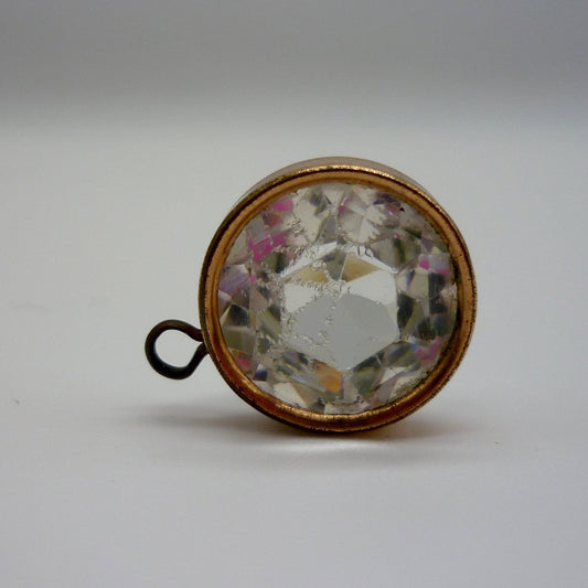 Vintage Crystal Glass Pendant with Gold Metal Bezel Surround
