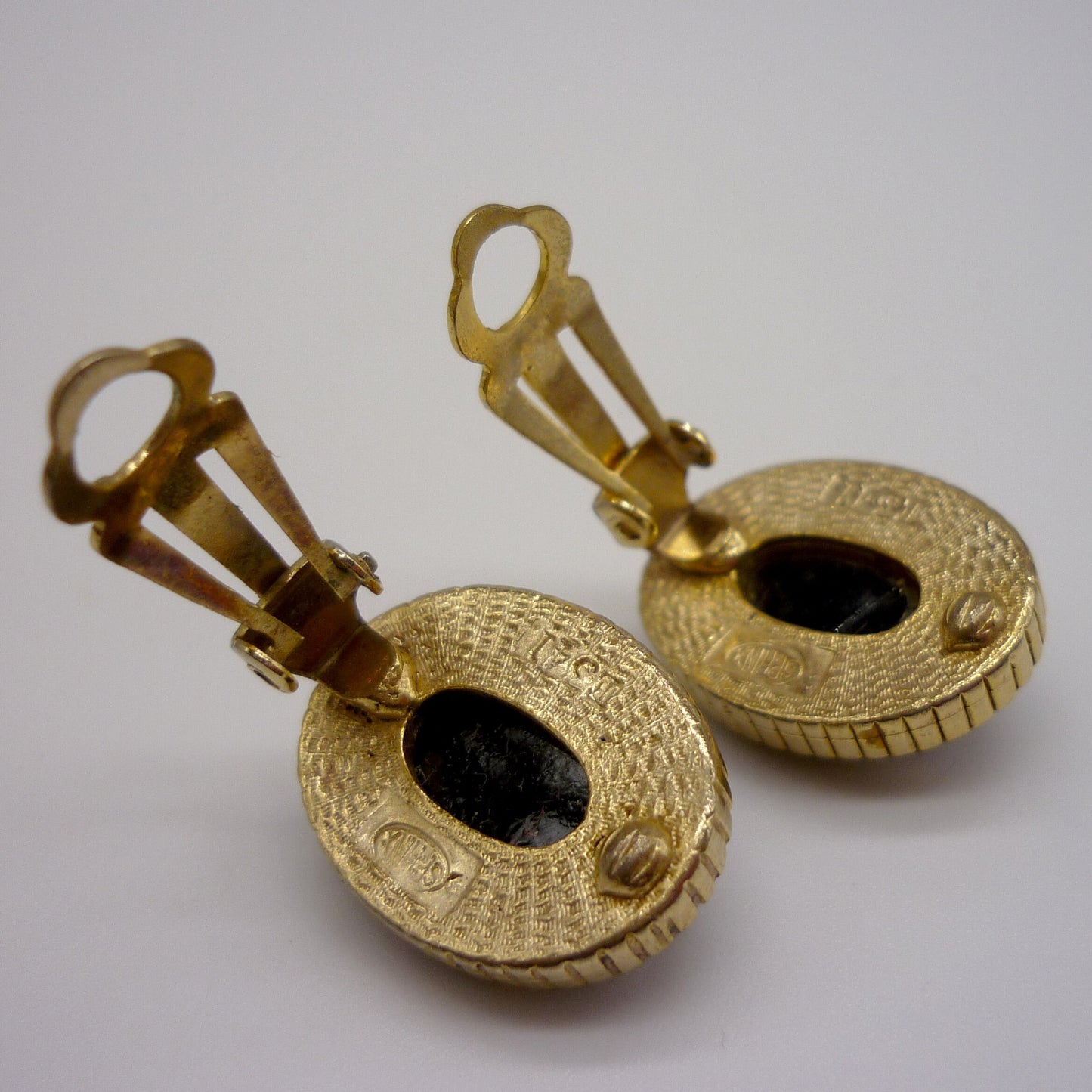 Victorian Revival Black Glass & Faux Pearl Clip on Earrings