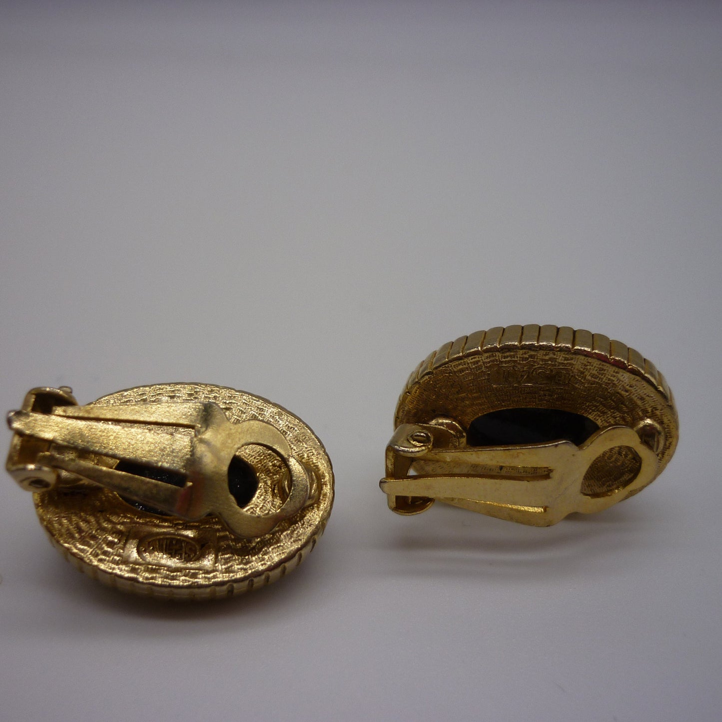 Victorian Revival Black Glass & Faux Pearl Clip on Earrings