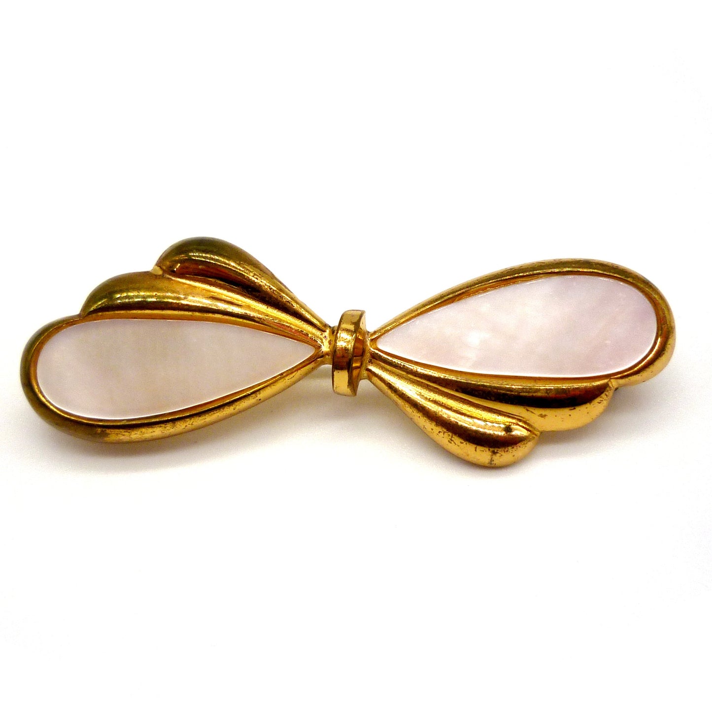 Vintage Gold Tone Bow Brooch with Mother of Pearl Panels