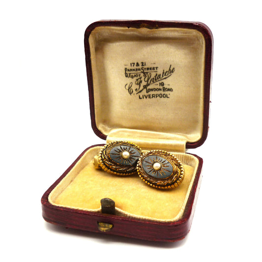 Victorian Revival Black Glass & Faux Pearl Clip on Earrings