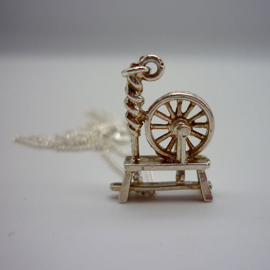 Sleeping Beauty Spinning Wheel Charm Necklace, Fairy Tale Jewelry
