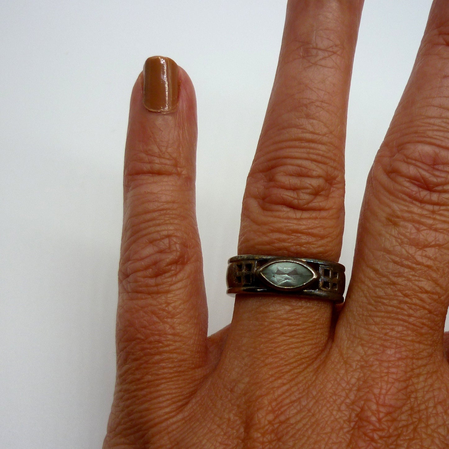 Vintage Silver Patina Ring with Pale Blue Topaz Size 5.75