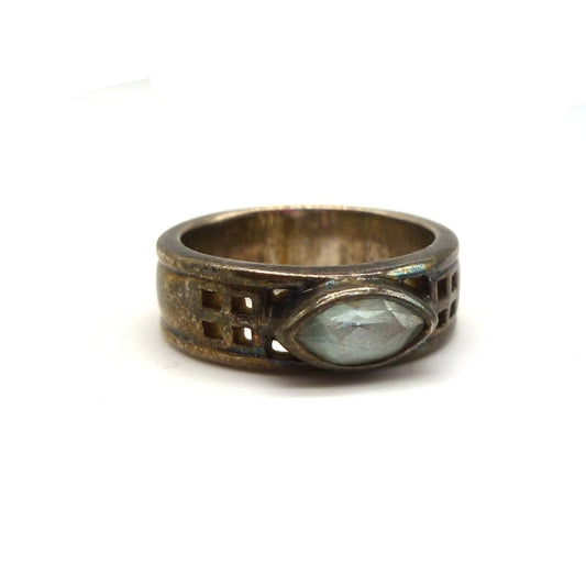 Vintage Silver Patina Ring with Pale Blue Topaz Size 5.75