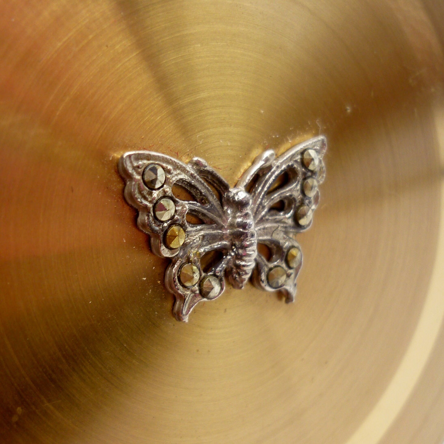 Margaret Rose Gold Tone Trinket Box with Marcasite Set Butterfly Motif to Lid