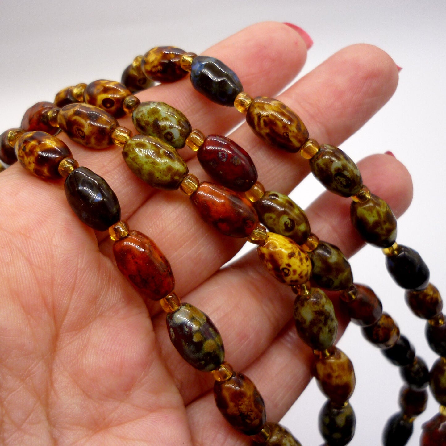 Multicoloured Marbled Bead Double Strand Necklace