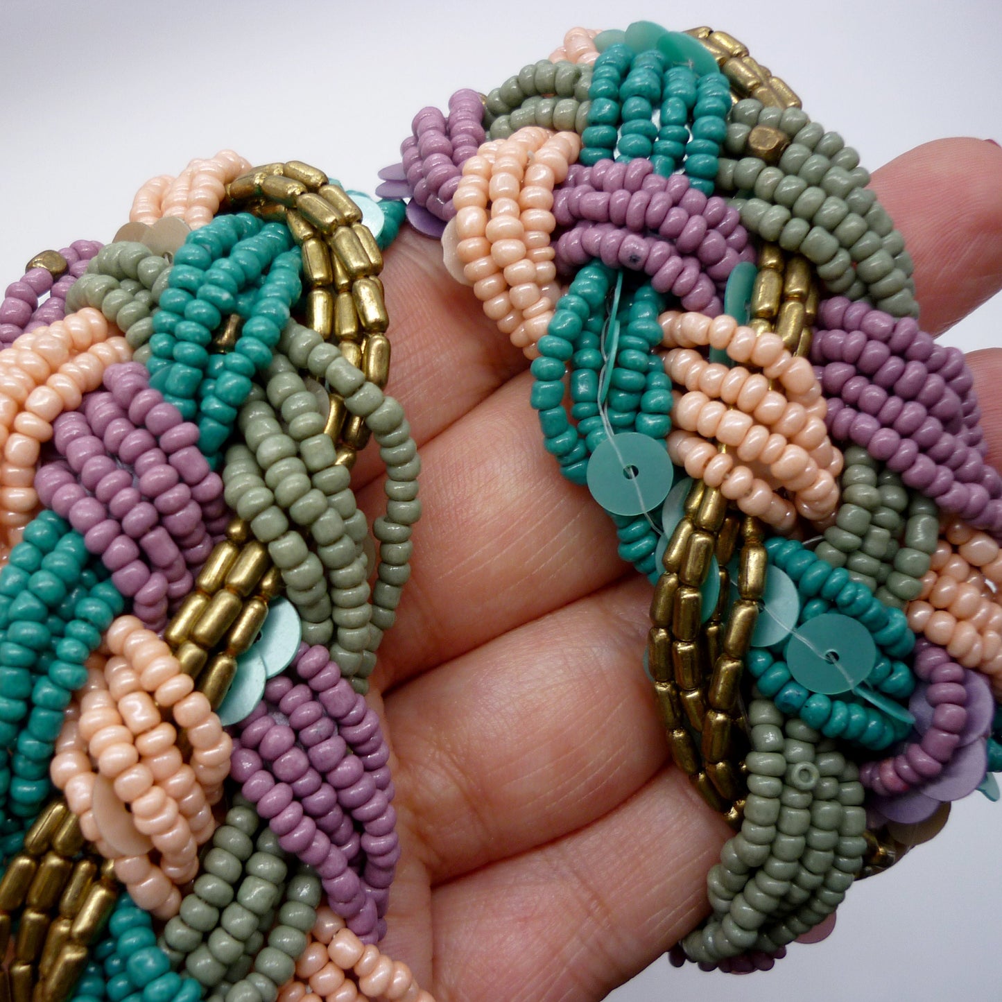 Colourful  Woven Bead and Sequin Statement Necklace