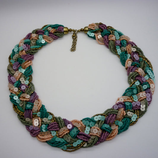 Colourful  Woven Bead and Sequin Statement Necklace